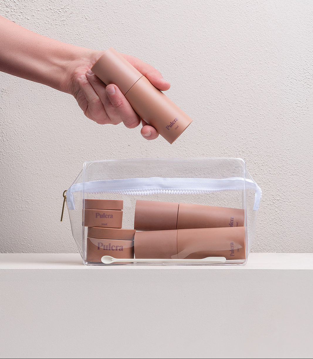 Premium refillable travel set carry-on approved bottles and jars. TSA approved reusable travel containers for cosmetics and beauty products. Leak-proof reusable design. Refillable Travel Set in Chocolate. 